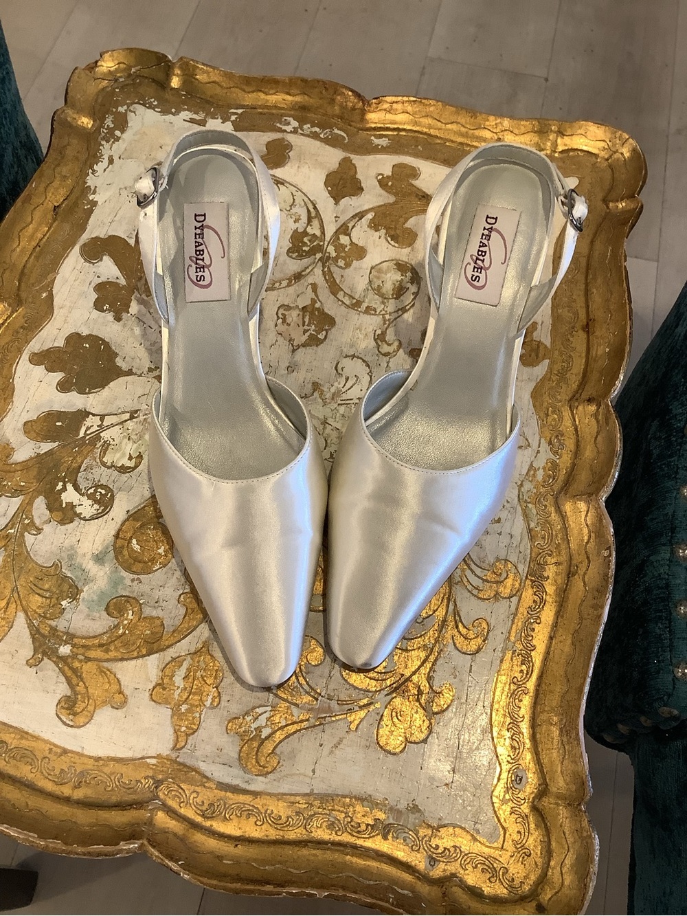 “Dyeables” Satin Pointed Slingback Heels
